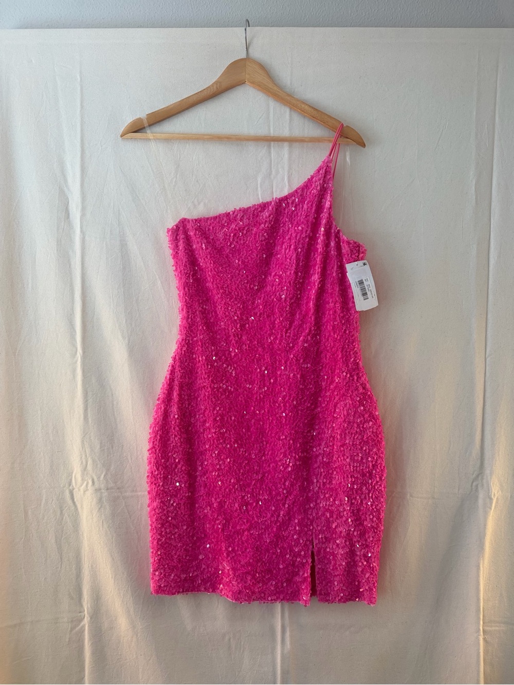 One-Shoulder Fuchsia Sequin Mini Dress